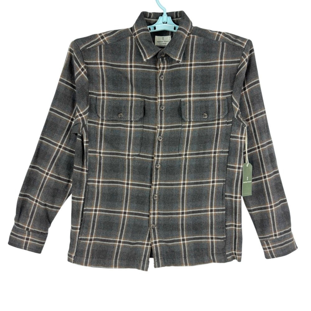 Mutual Weave Men's Long Sleeve Button Charcoal Shadow Plaid Shirt Size Small NWT